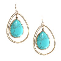 Turquoise Teardrop Matte Gold Earrings